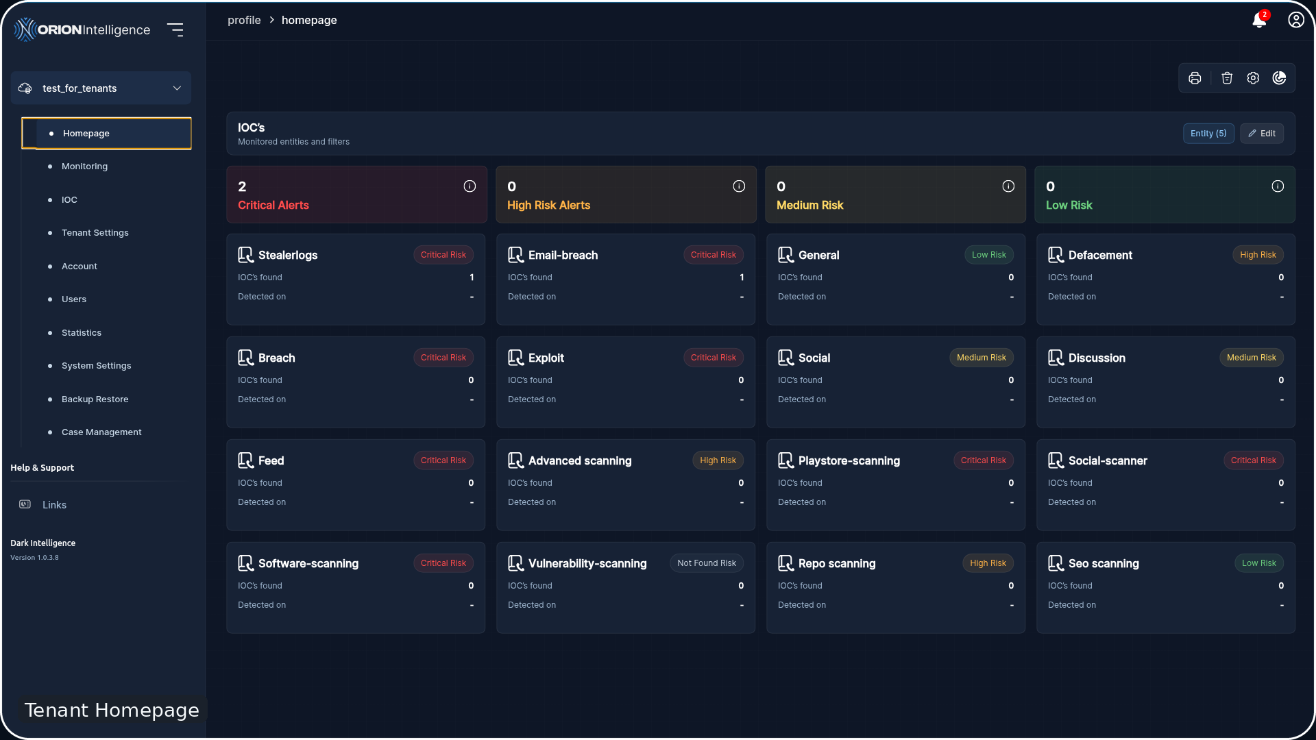 Tenant Homepage