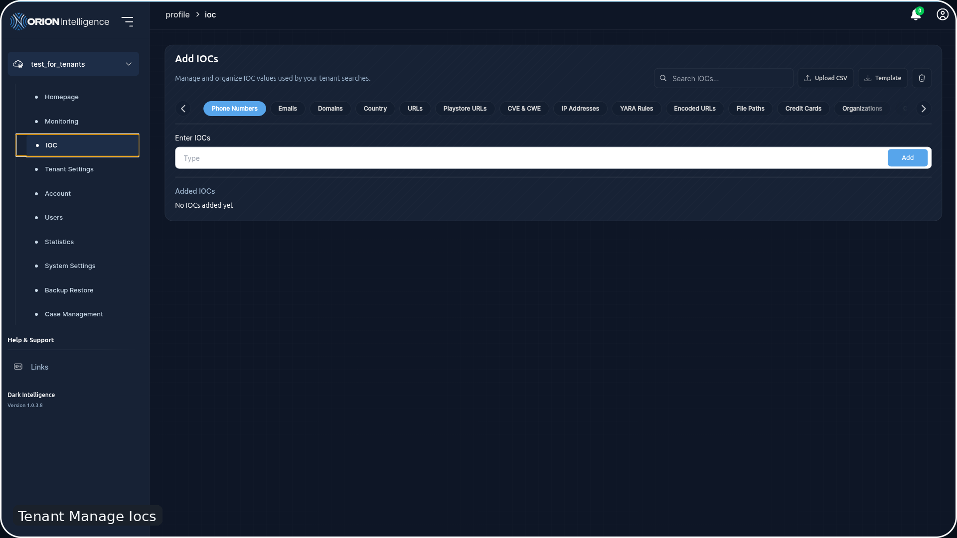 Tenant Manage IOCs