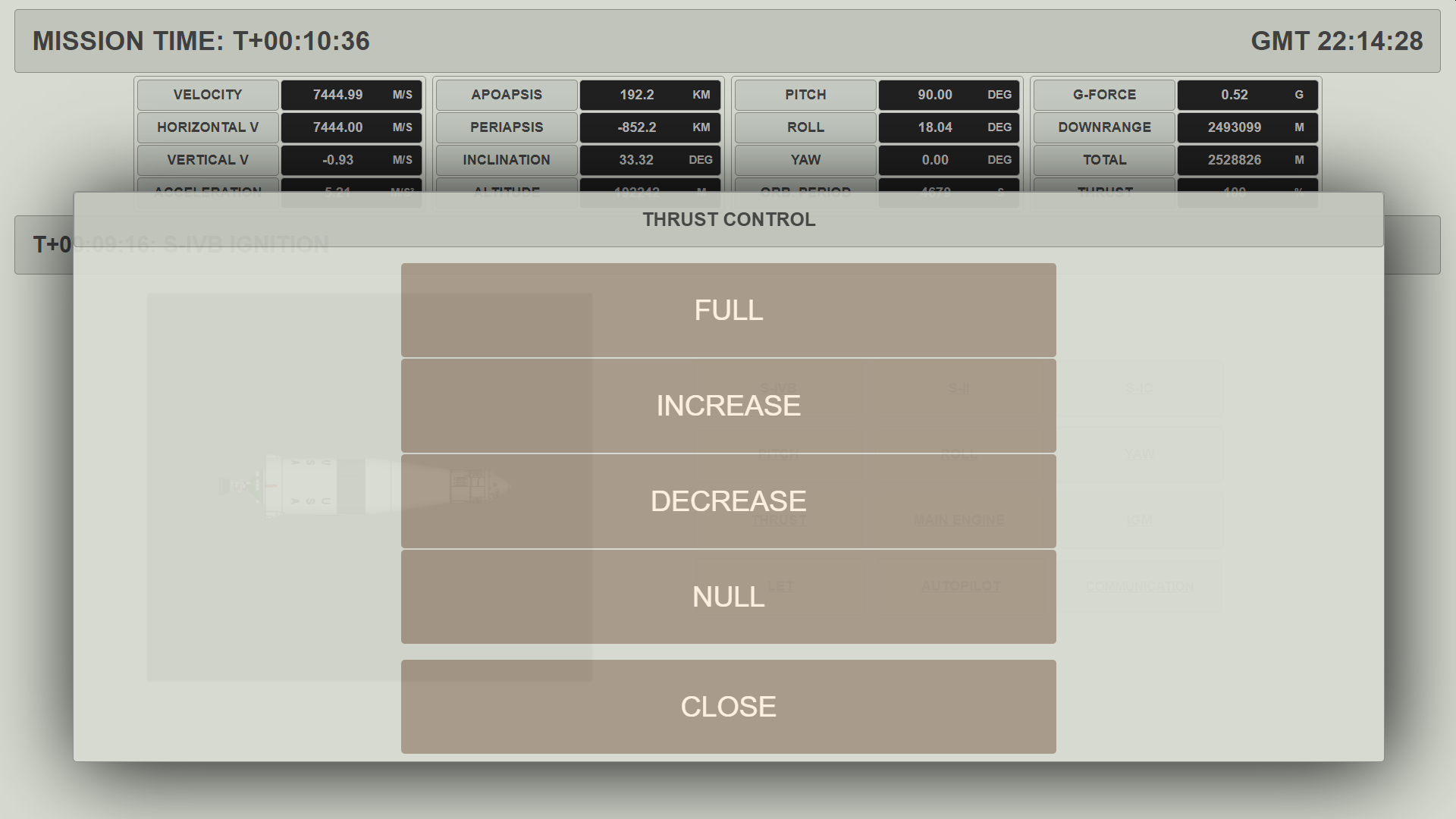 Thrust control in CSM view