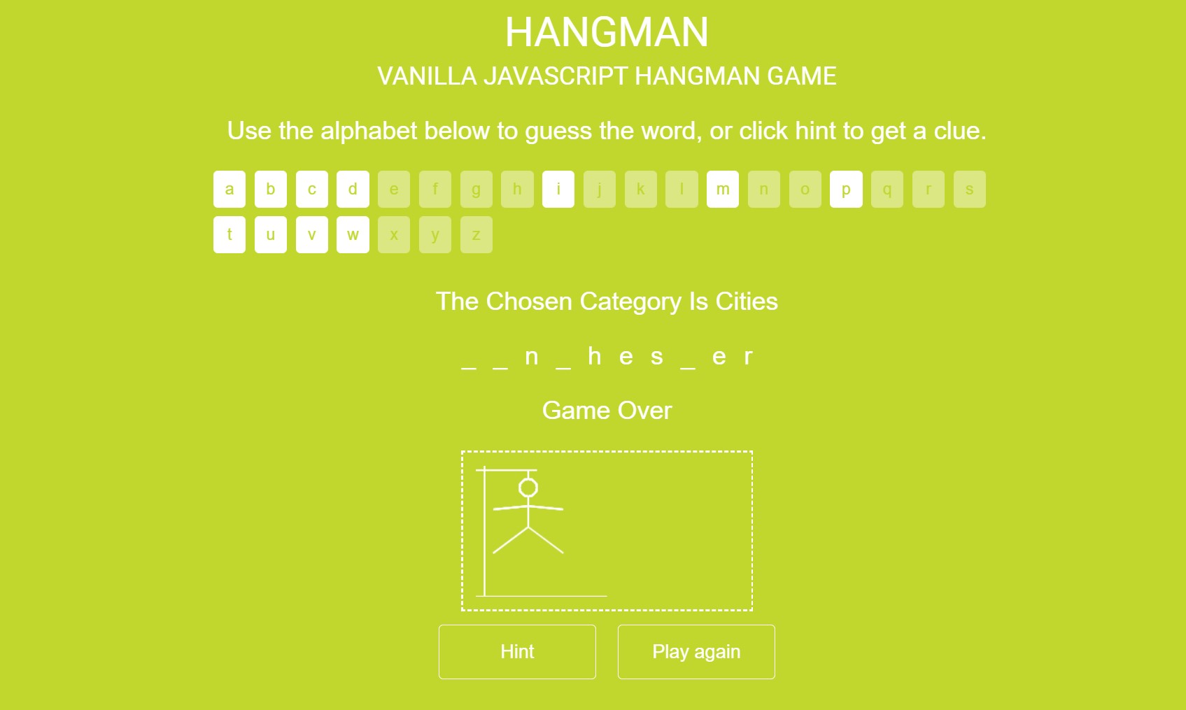 Example of hangman game