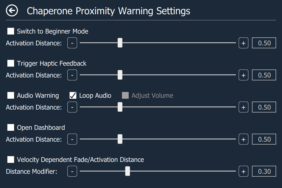 Chaperone Proximity Warning Settings Page