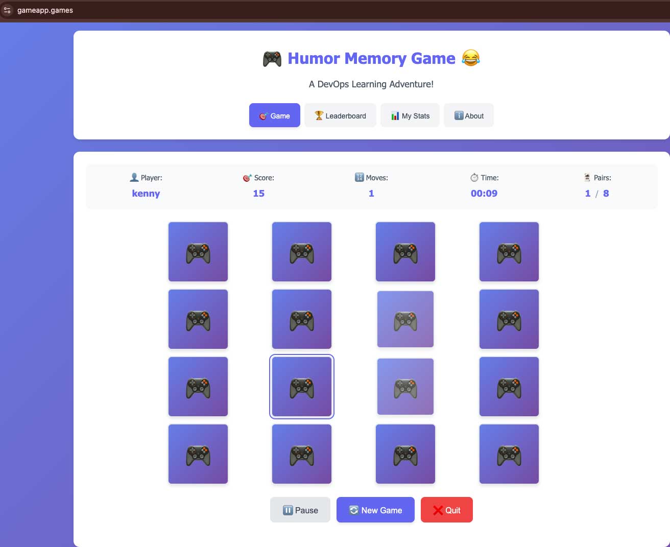 Humor Memory Game Interface