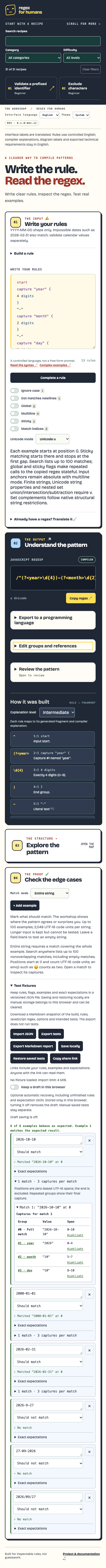 Mobile view of the Regex For Humans workshop