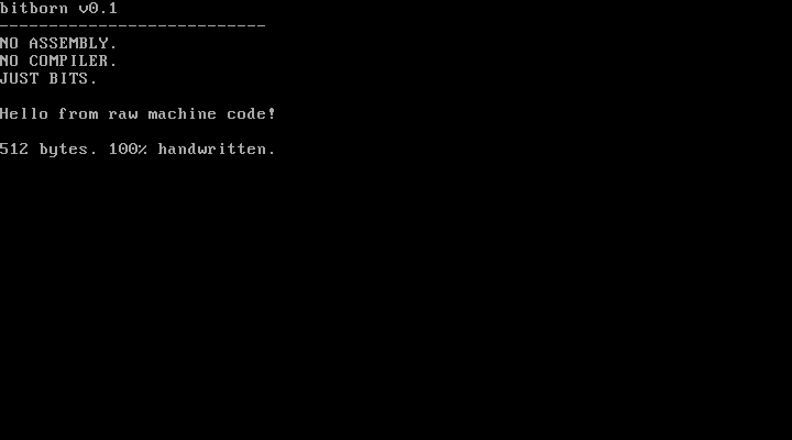 Real QEMU screenshot of the handwritten boot sector