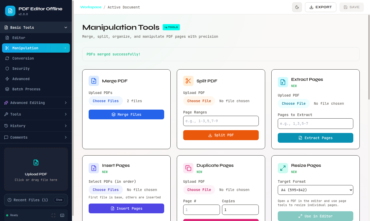 PDF merge completed locally