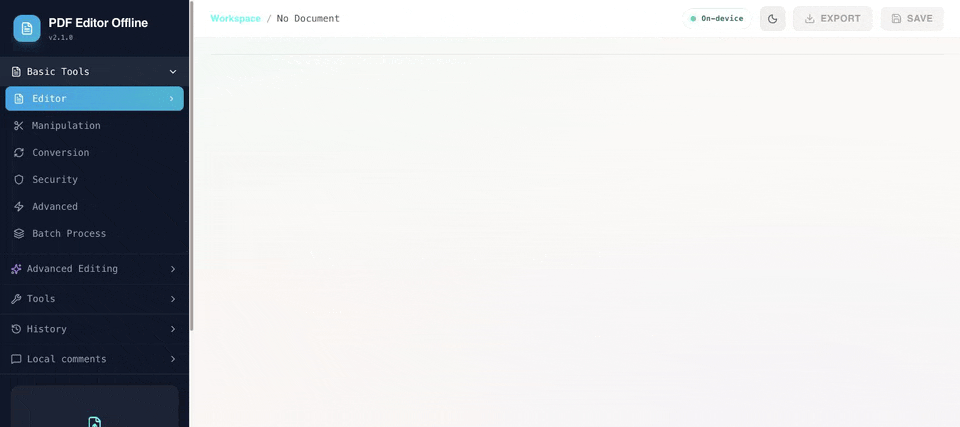 A real local workflow loading a synthetic PDF, finding two sensitive text matches, permanently redacting them, and verifying that zero matches remain