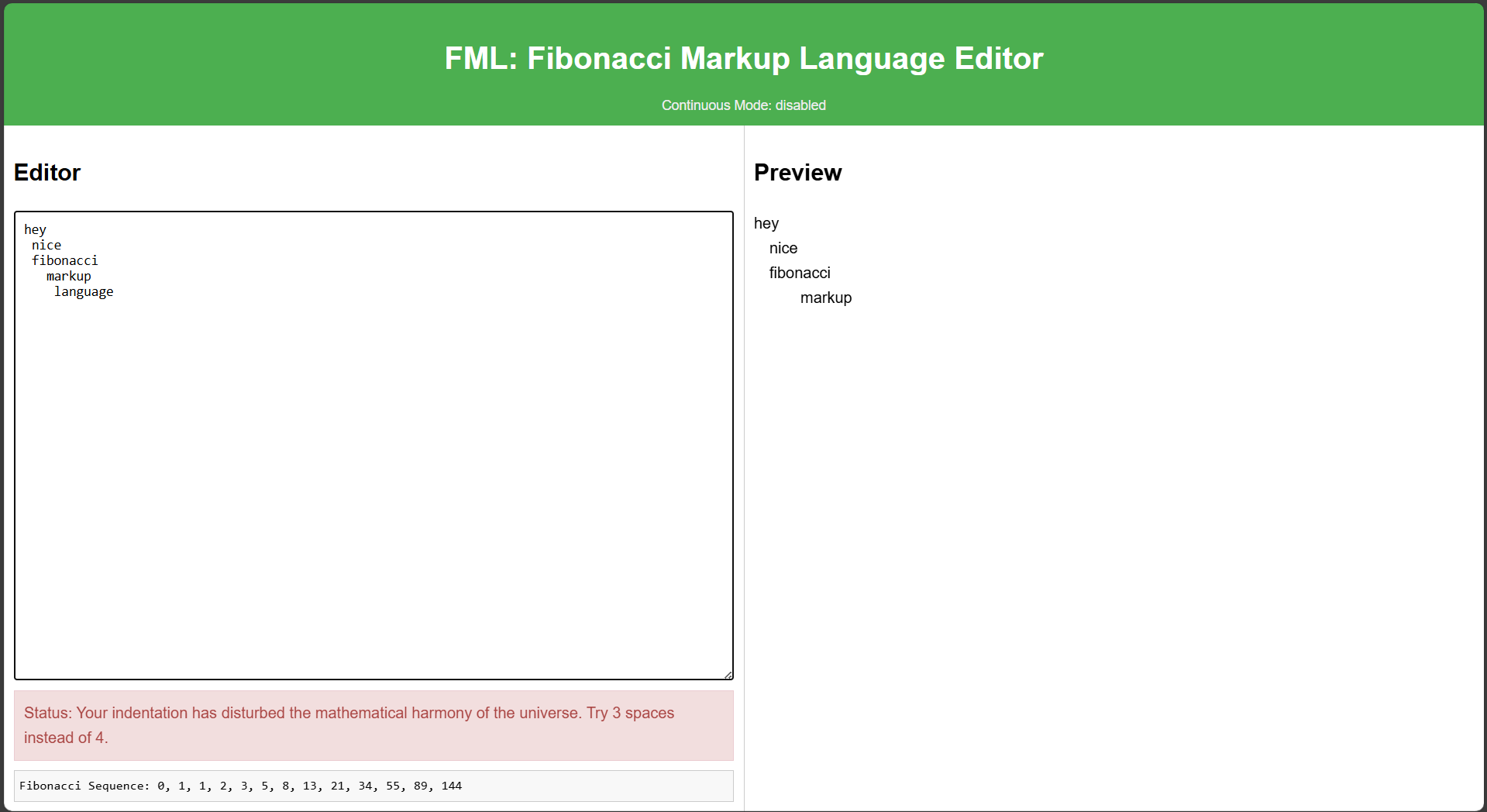 FML Web Interface with Error