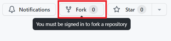 Example of GitHub interface showing the option to fork a repository.