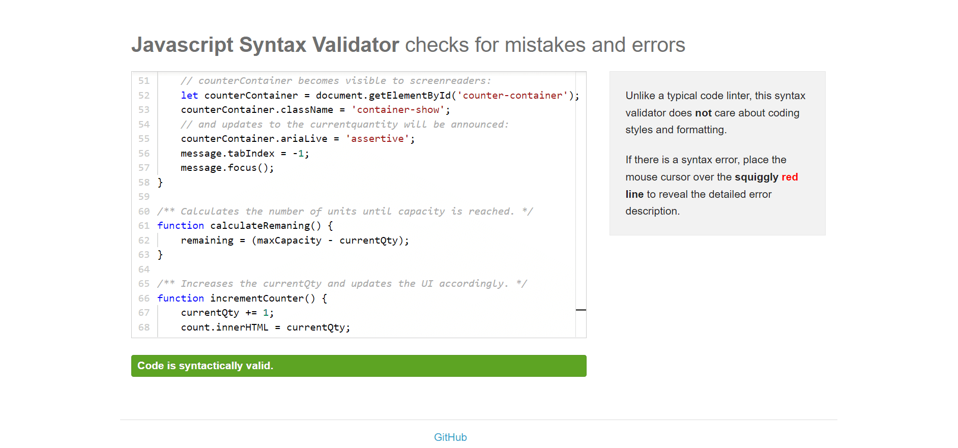 JSValidator.com identifies no errors and issues no warnings in relation to the JavaScript code.