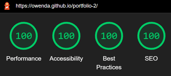 Google's Lighthouse scores the site at 100 on all tested variables.