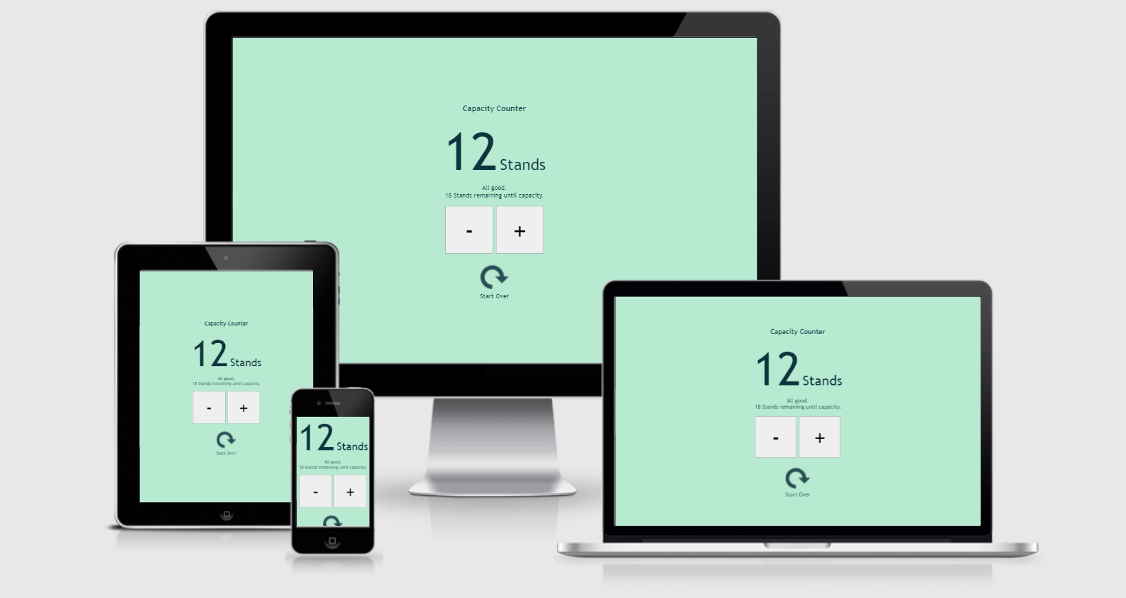 Capacity Counter as simulated by ami.responsivedesign.is on various screen sizes.