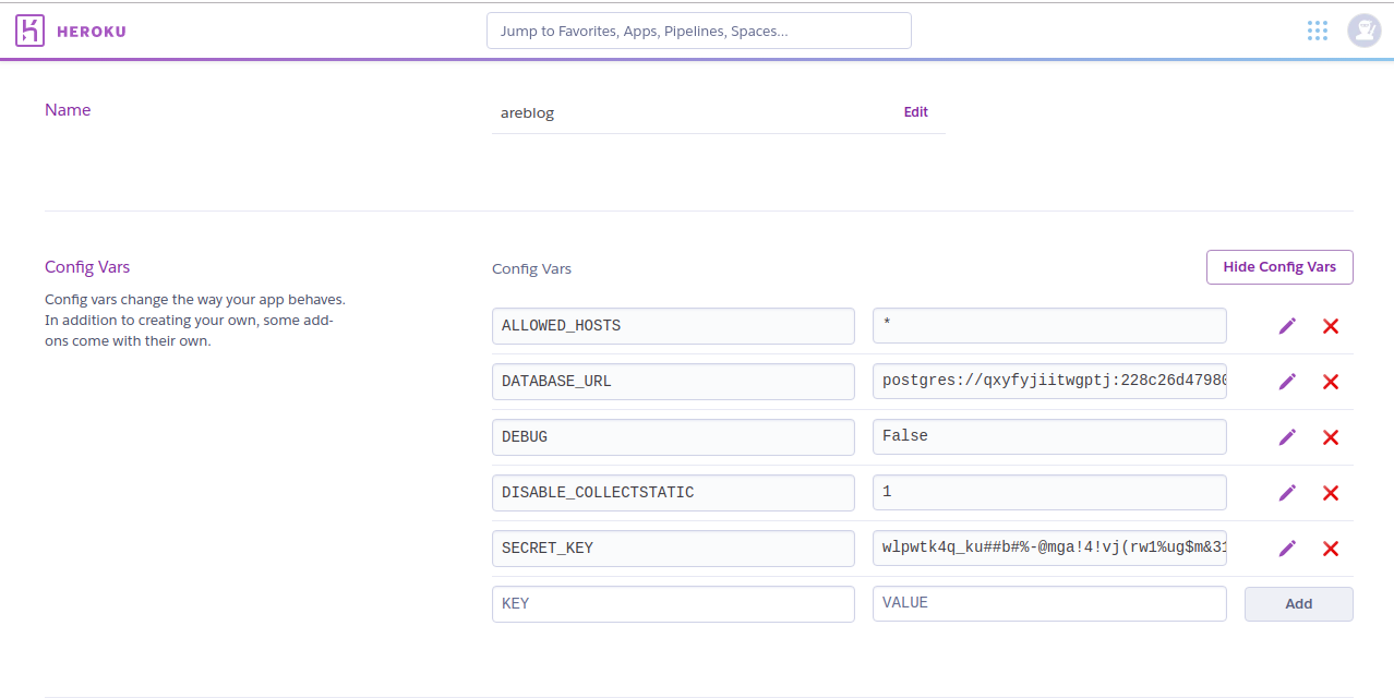 Heroku dashboard