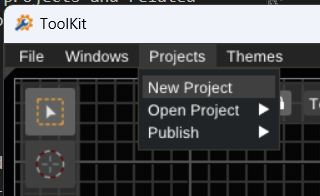 ToolKit new project menu