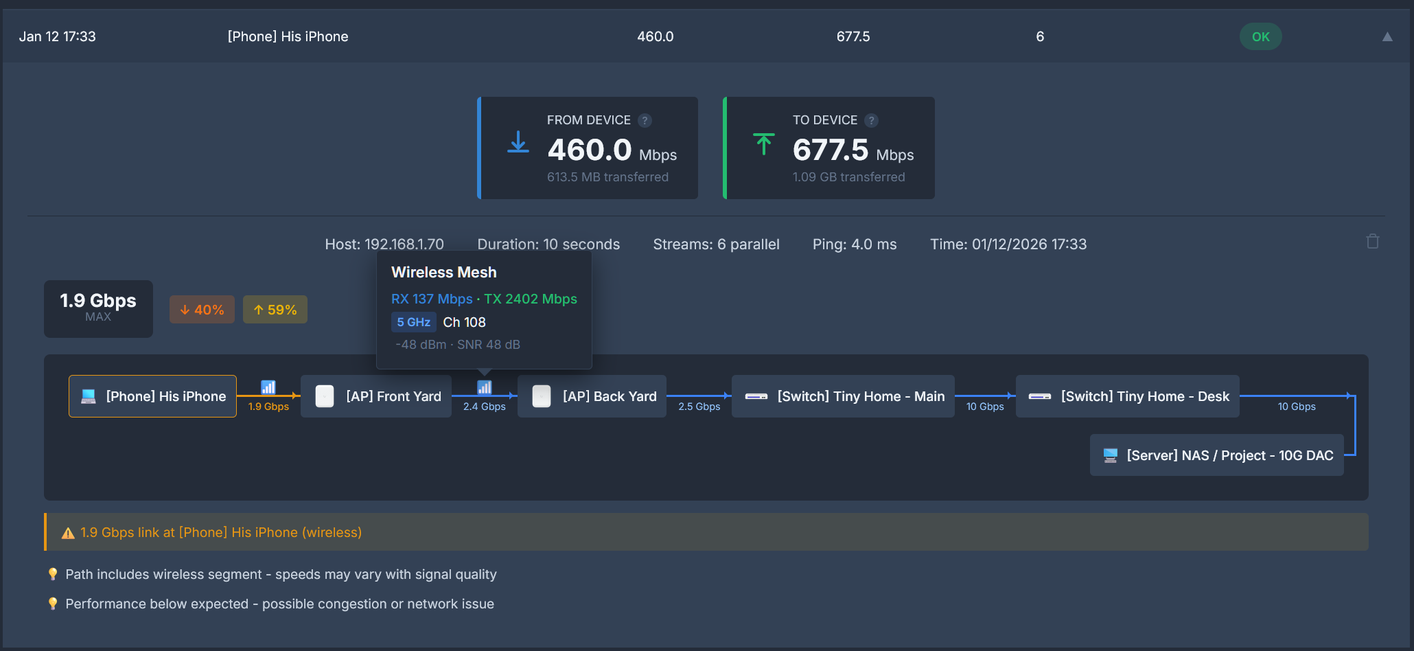 Client Speed Test with Network Path