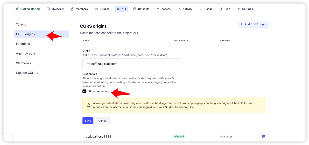 Sanity CORS Configuration