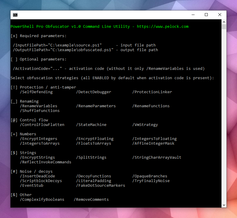 PowerShell Pro Obfuscator command-line interface