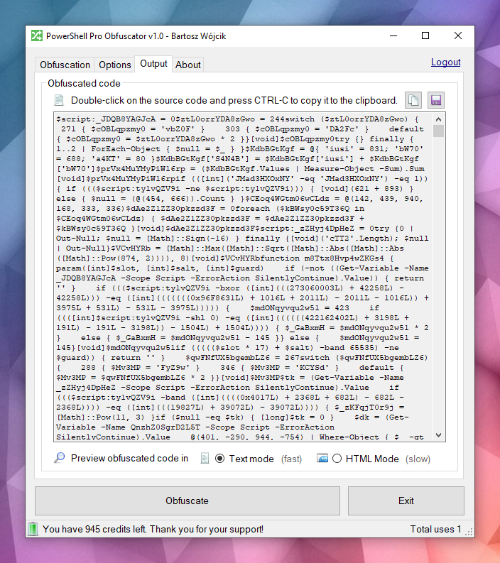 Obfuscated PowerShell script