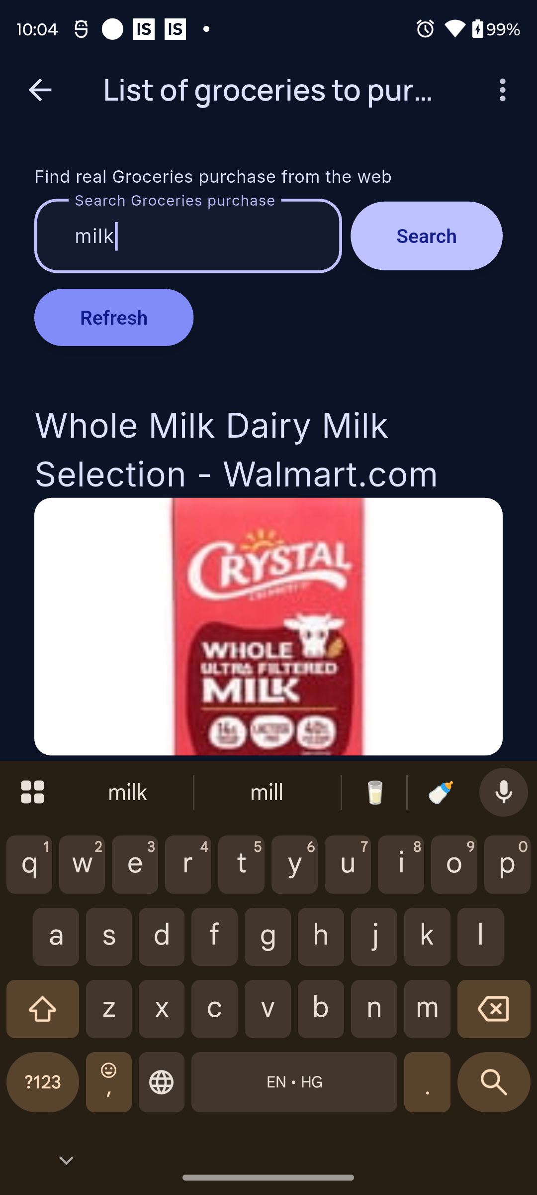 WebWeaveX Discover showing a real Walmart.com product with a rendered image