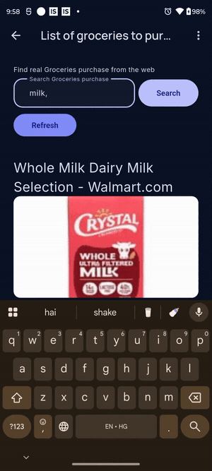 Anything demo — open an AI-built app, browse the live web inside it, and change the app by describing the change