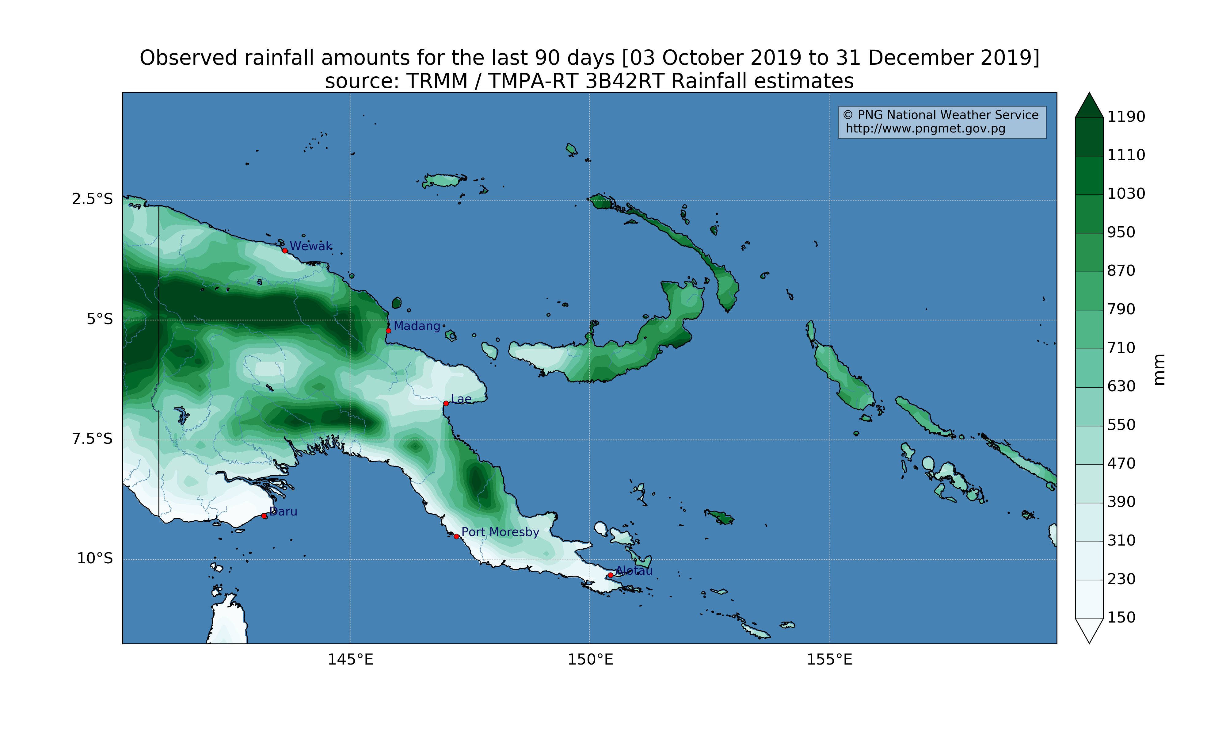 Observed rainfall for the last 90 days