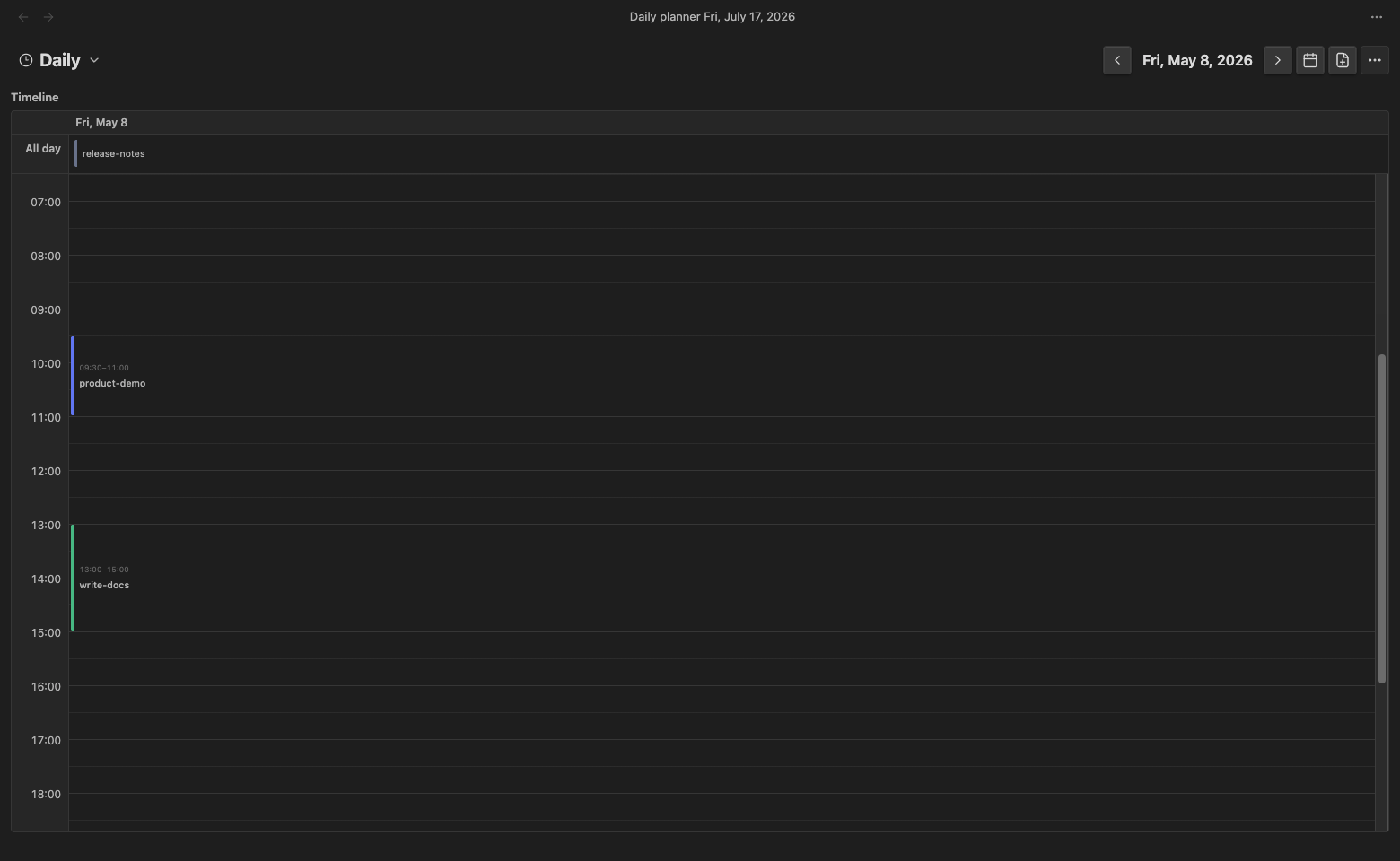 Daily timeline planner