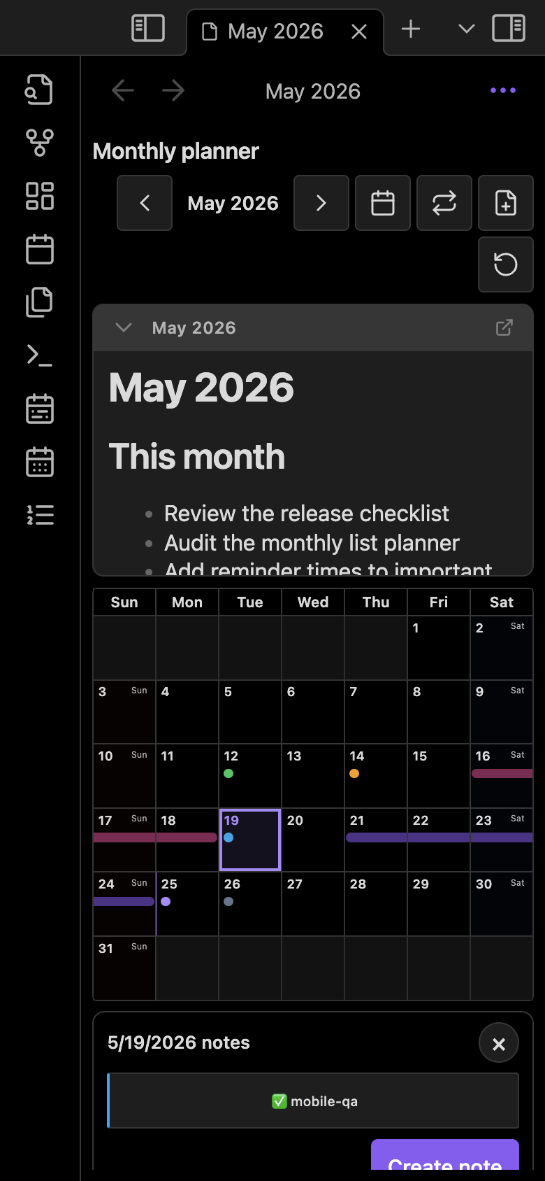 Mobile monthly grid