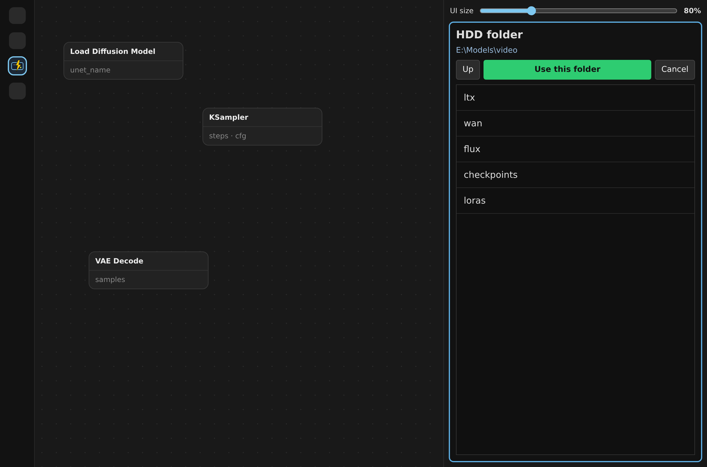 In-panel folder picker