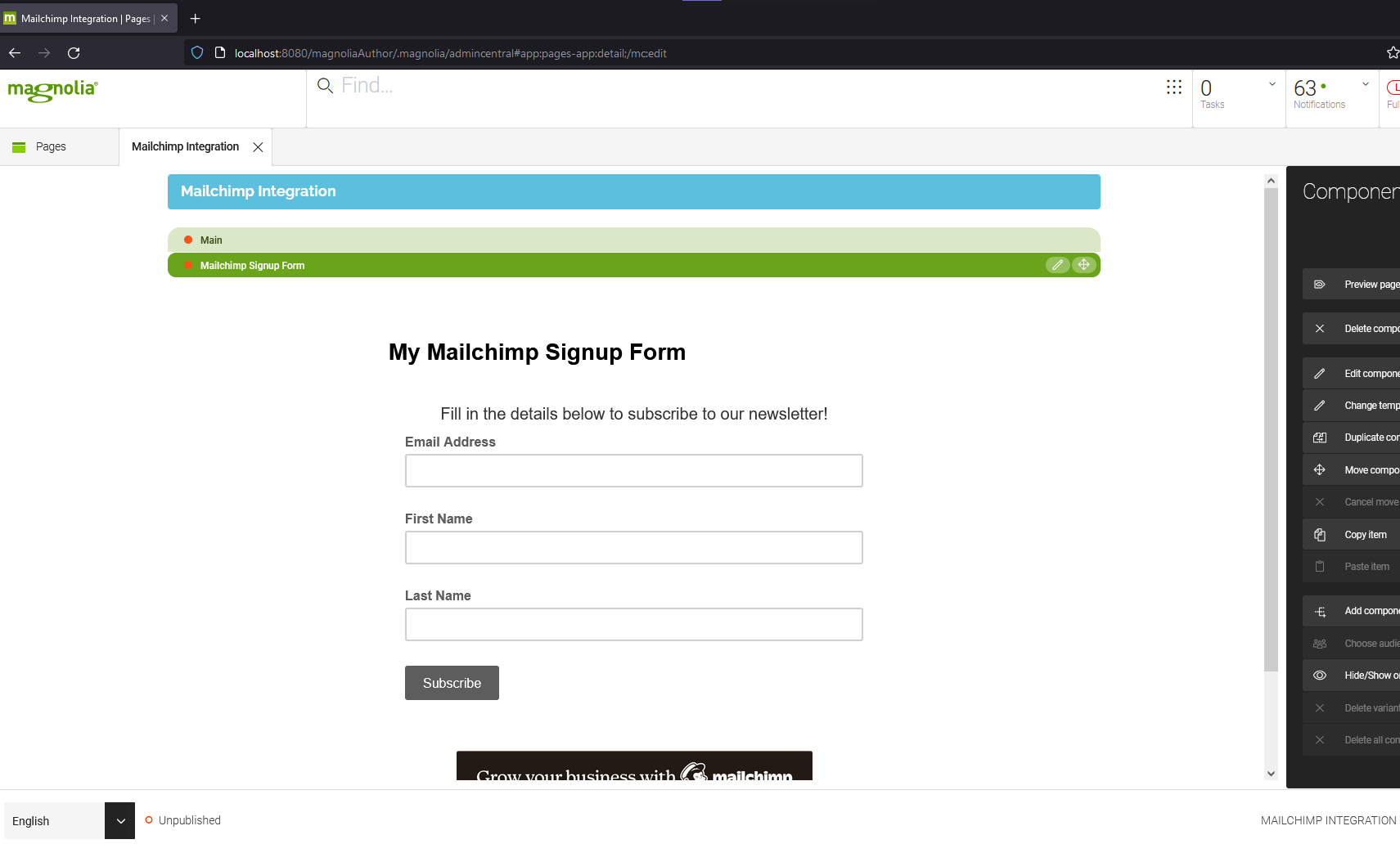 Usage in signup form component