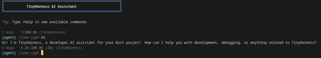 TinyHarness terminal screenshot