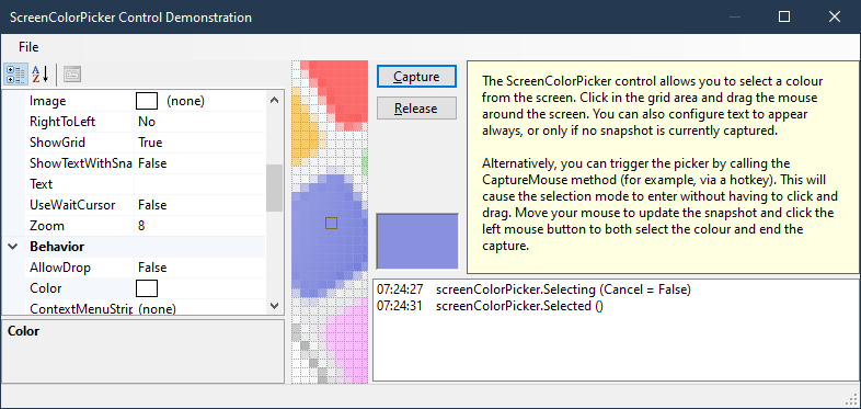 ScreenColorPicker control demonstration