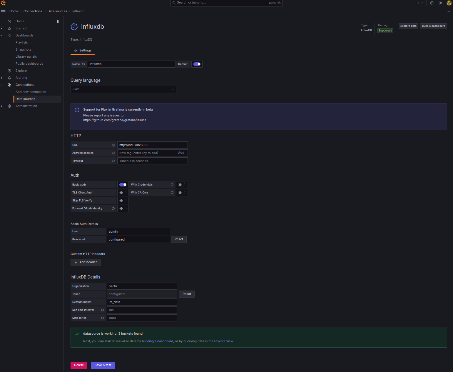 InfluxDB configuration in Grafana