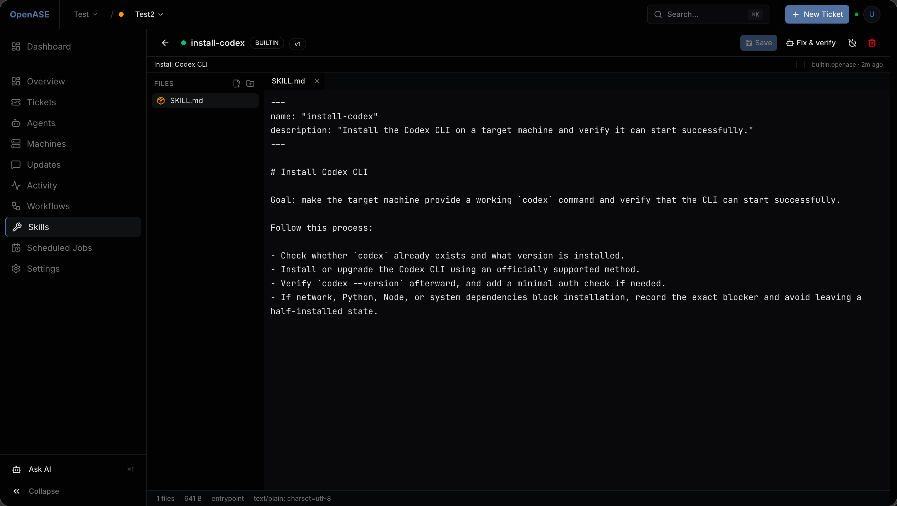 OpenASE skill editor