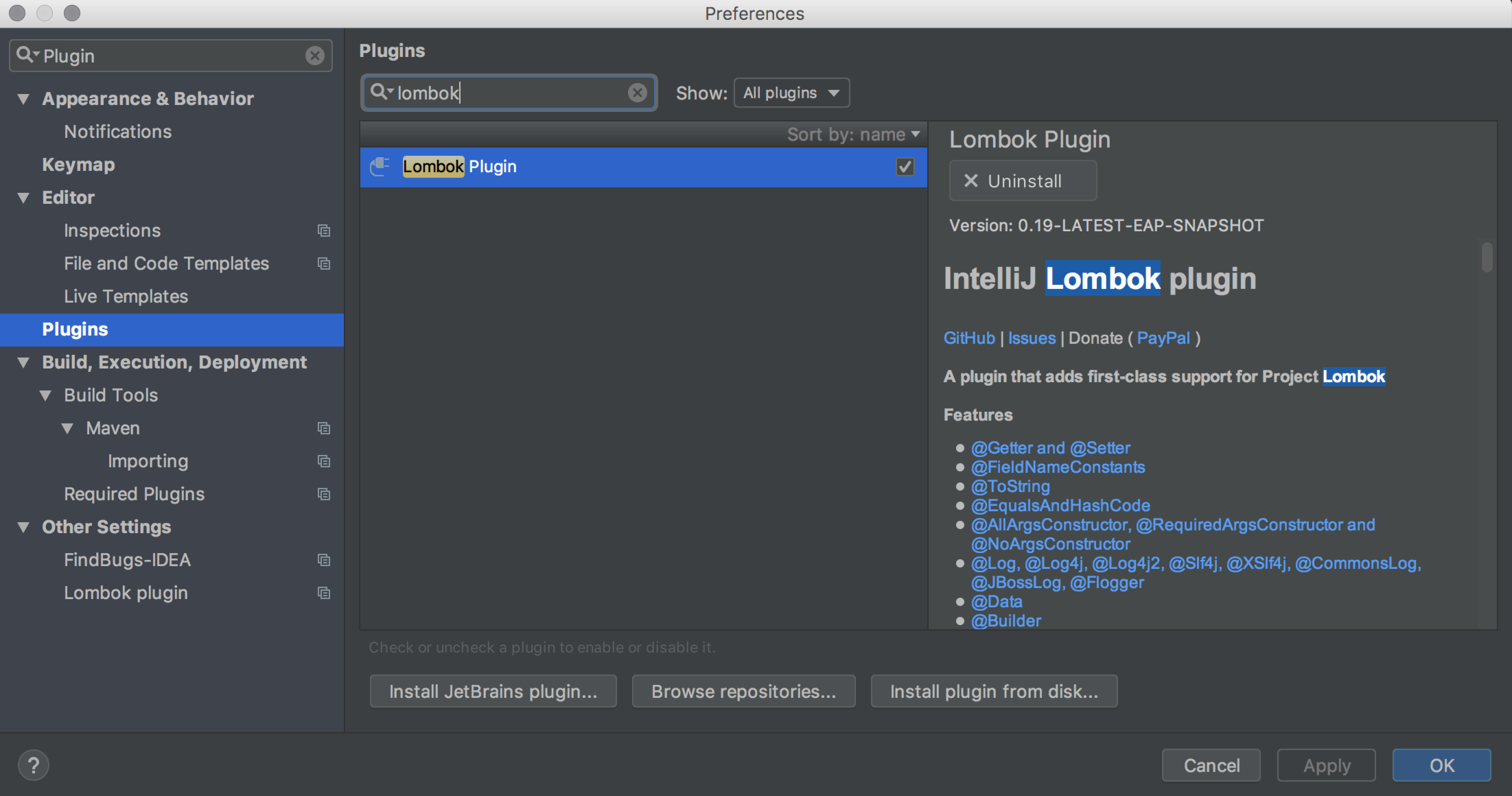 IDEA Lombok plugin
