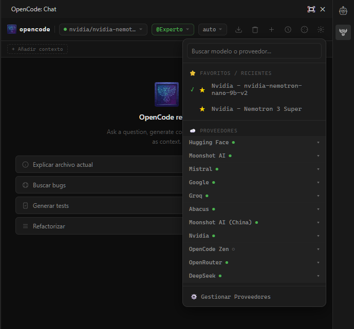 Selector de modelos y API Keys