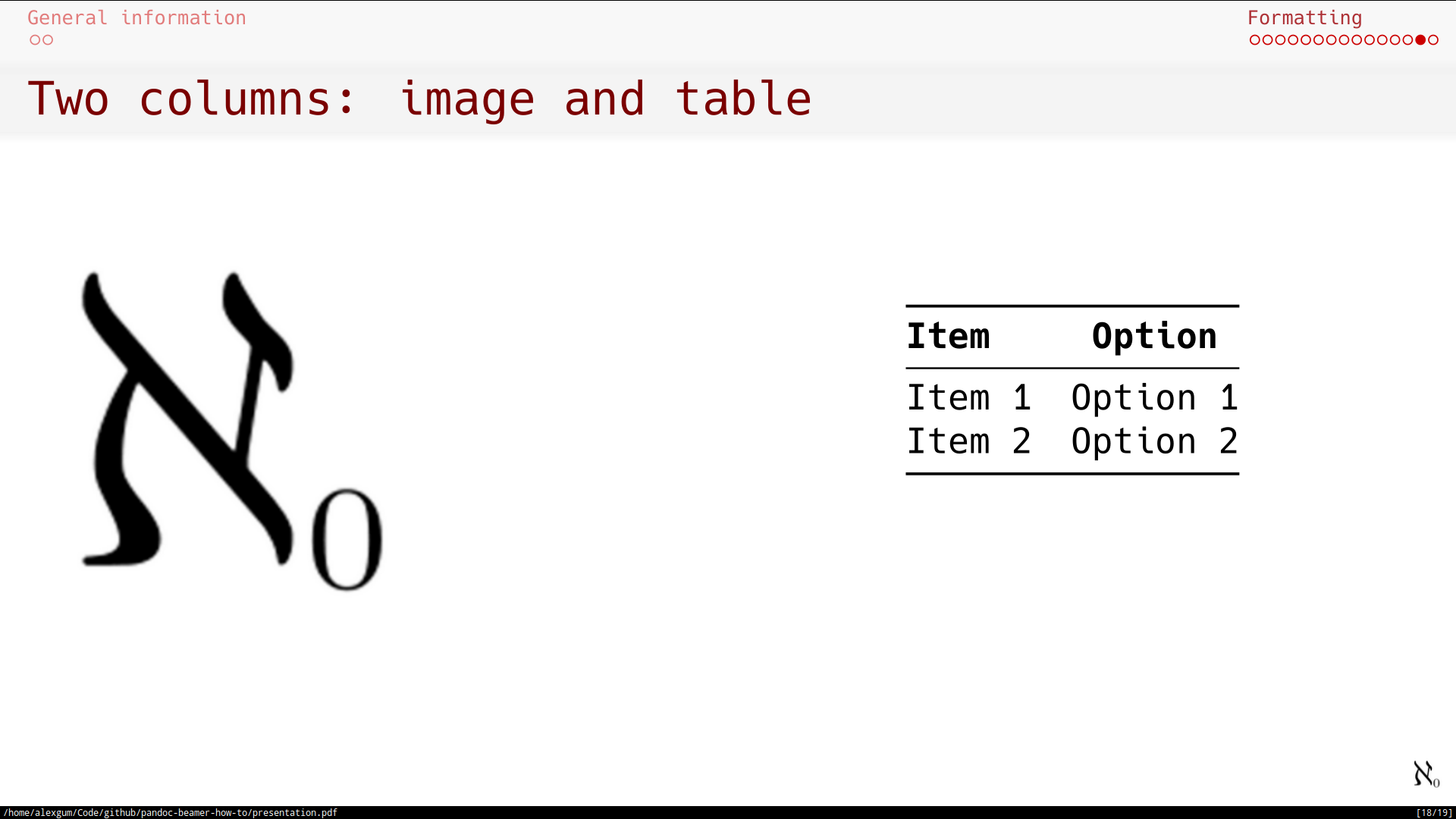 Two columns: image and table