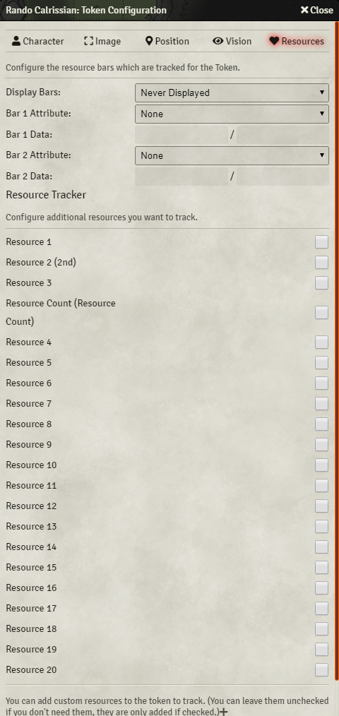 Tracking with 5e-Sheet Resources Plus