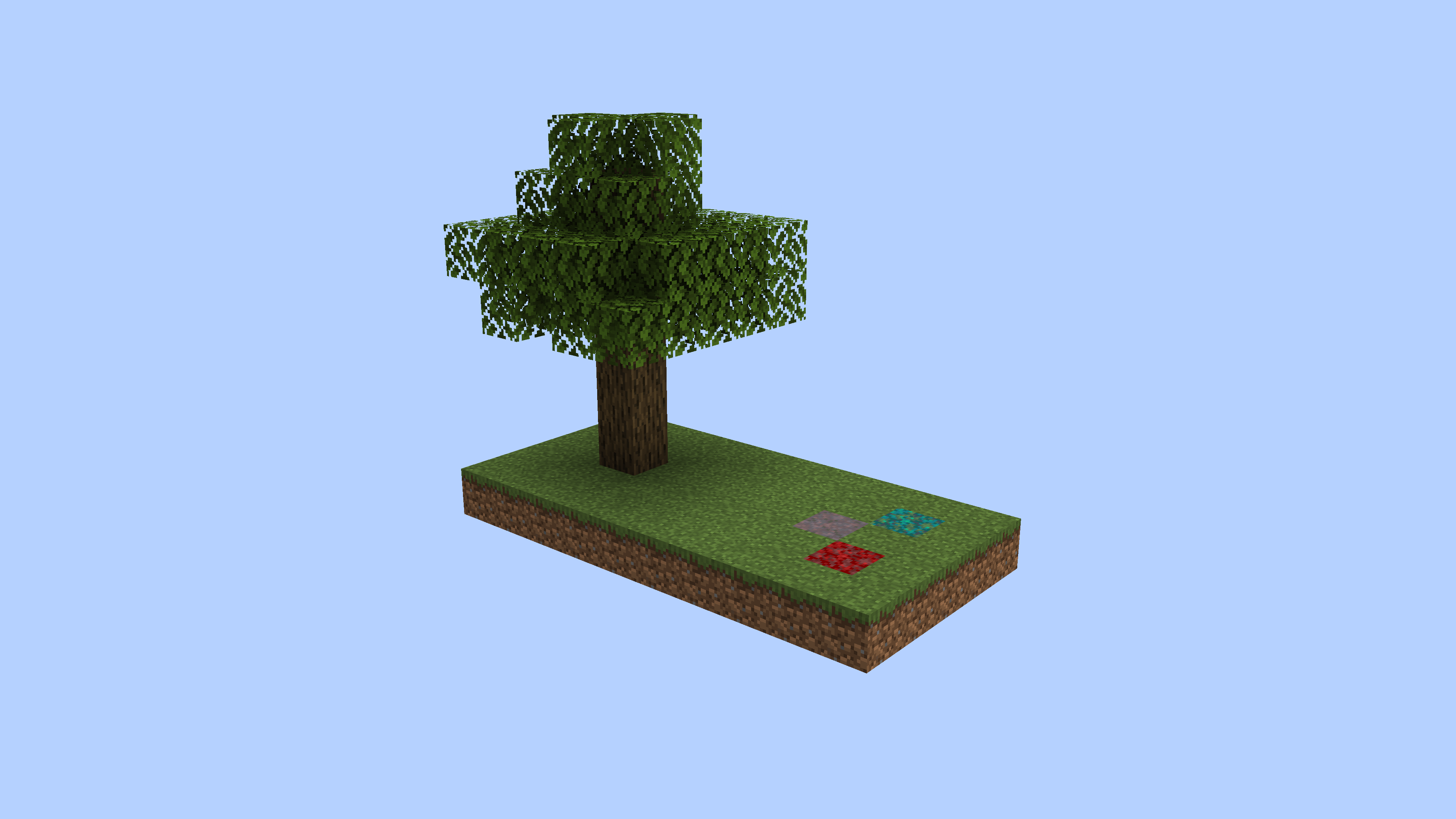 small spawn platform with grass, mycelium, nylium, and a tree