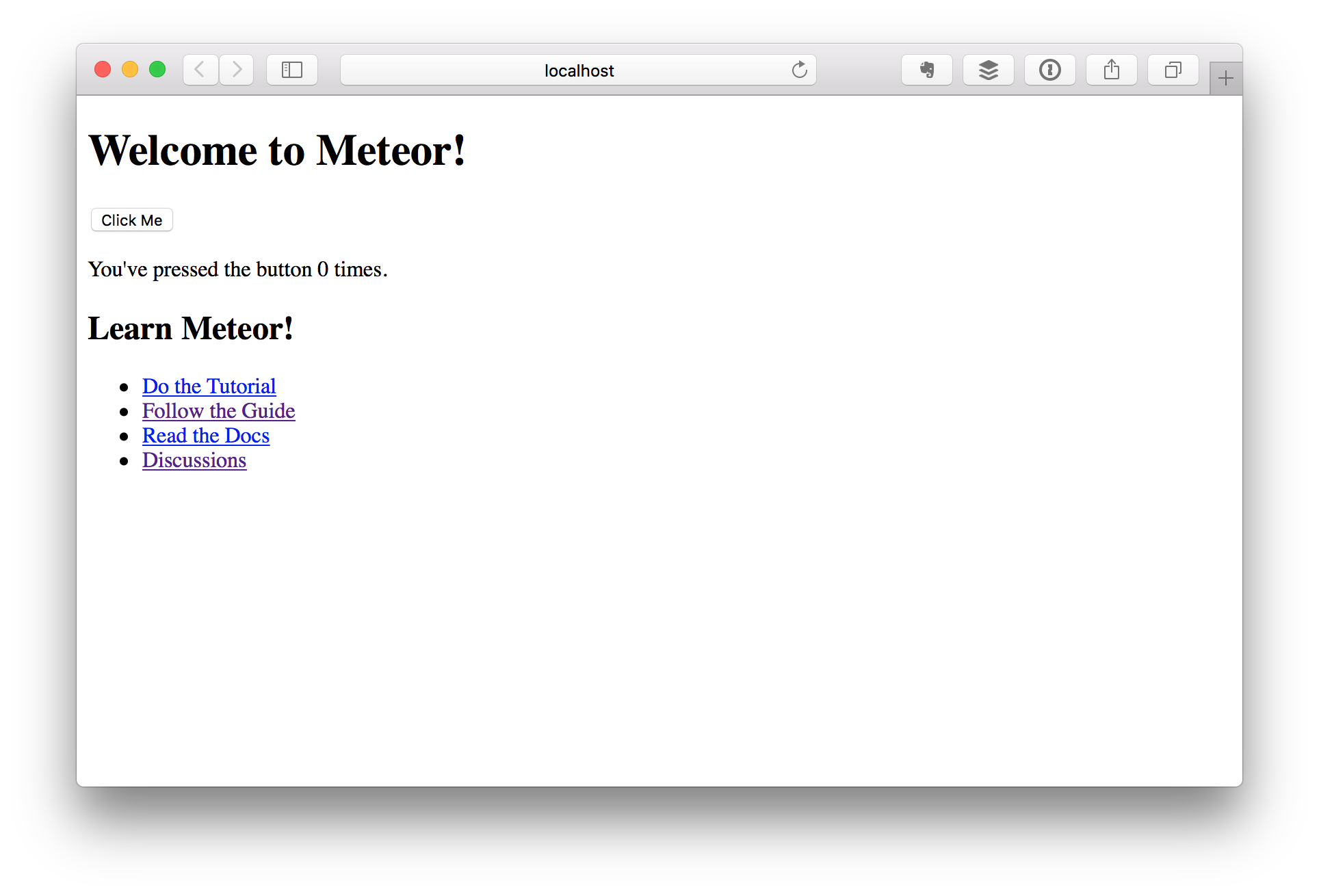 The default Meteor app