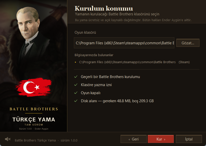 Kurulum konumu seçimi