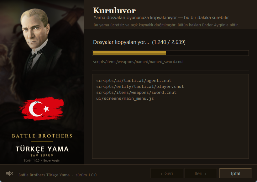 Kurulum ilerlemesi