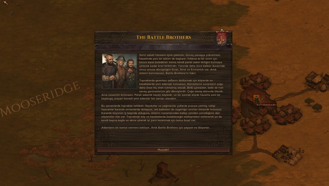 Battle Brothers açılış anlatısı Türkçe: bölüğün kuruluş metni