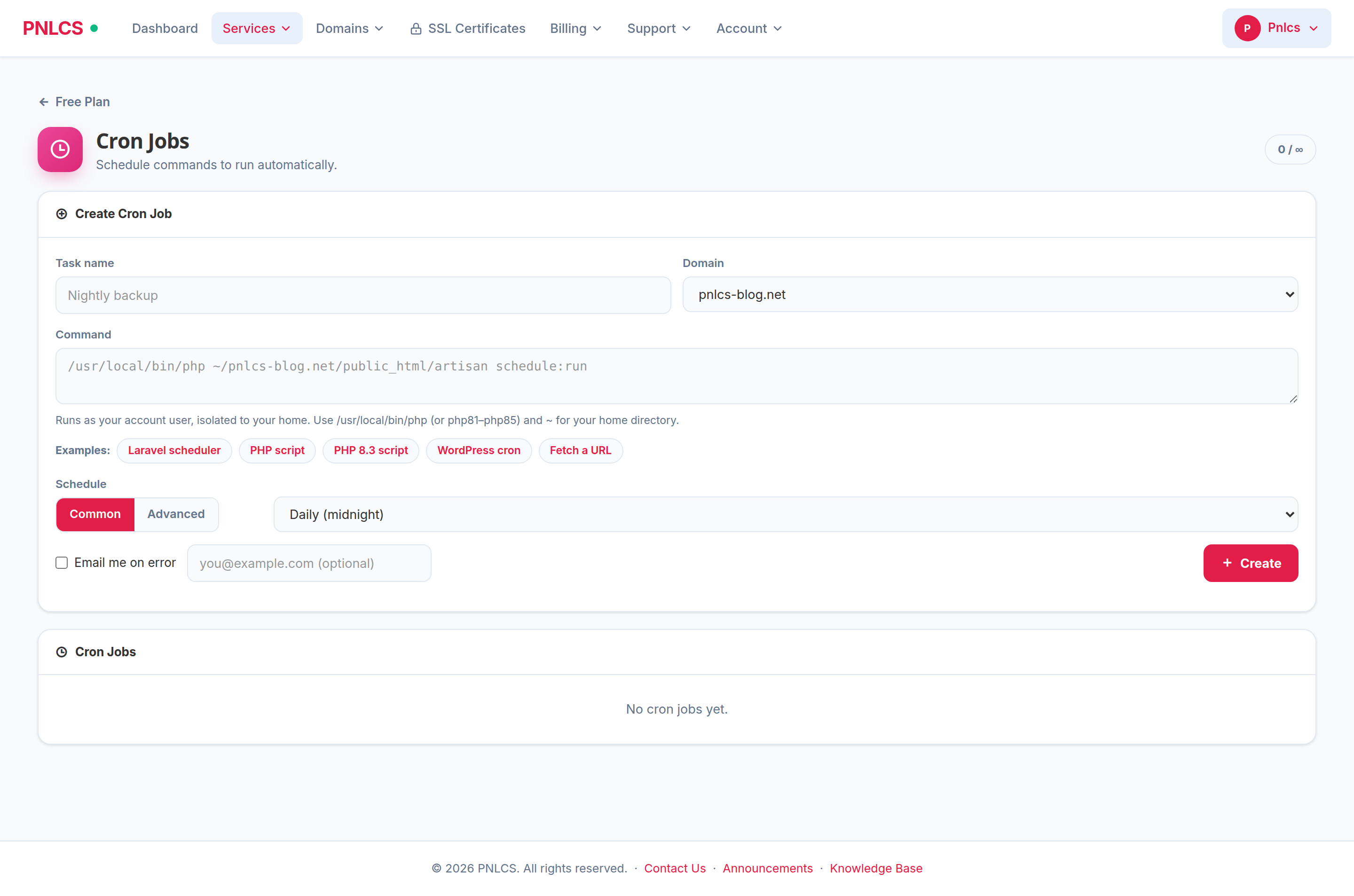 PNLCS cron job scheduler in the client portal