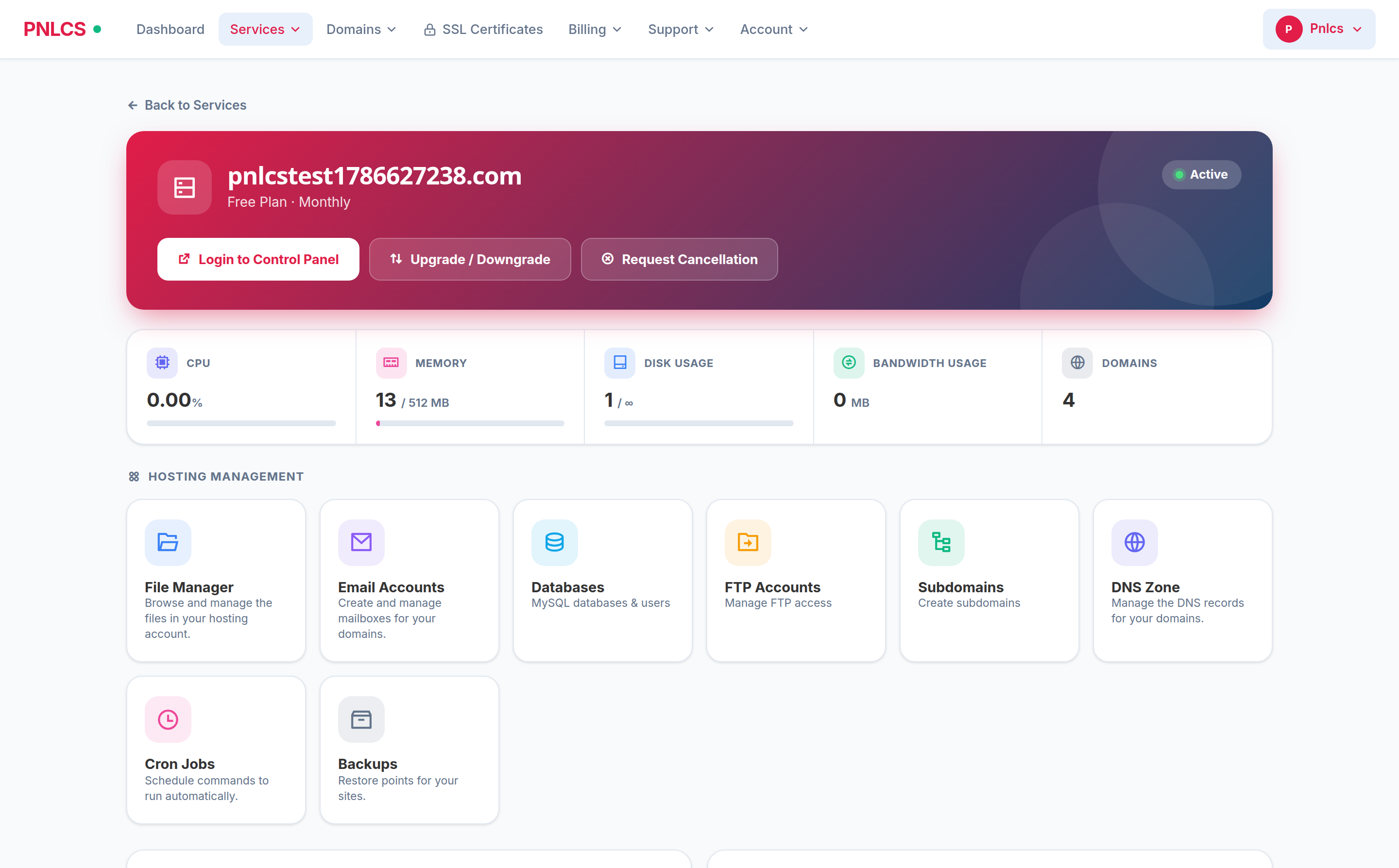 PNLCS client portal hosting management tools