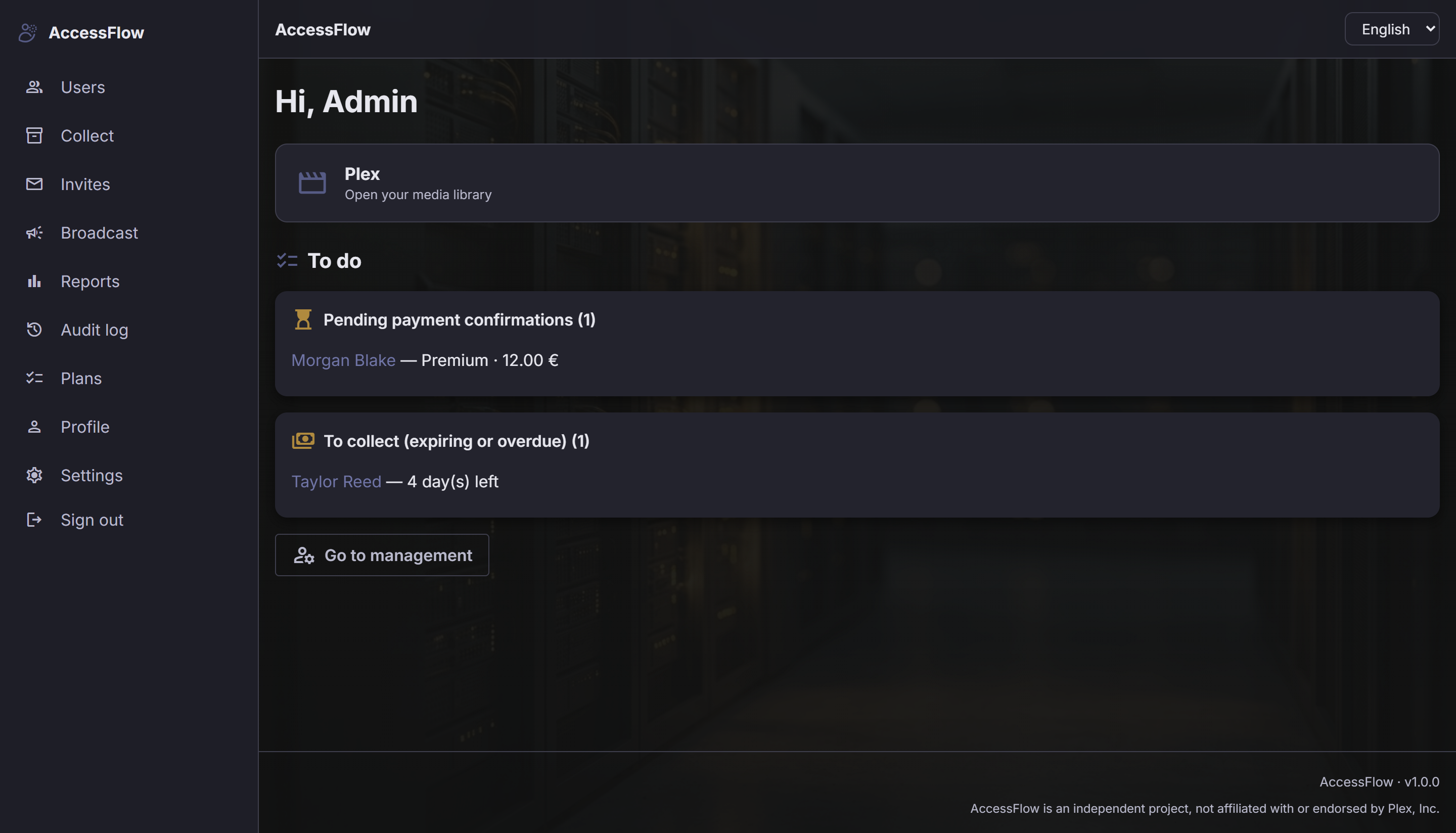 Dashboard — Inchiostro theme