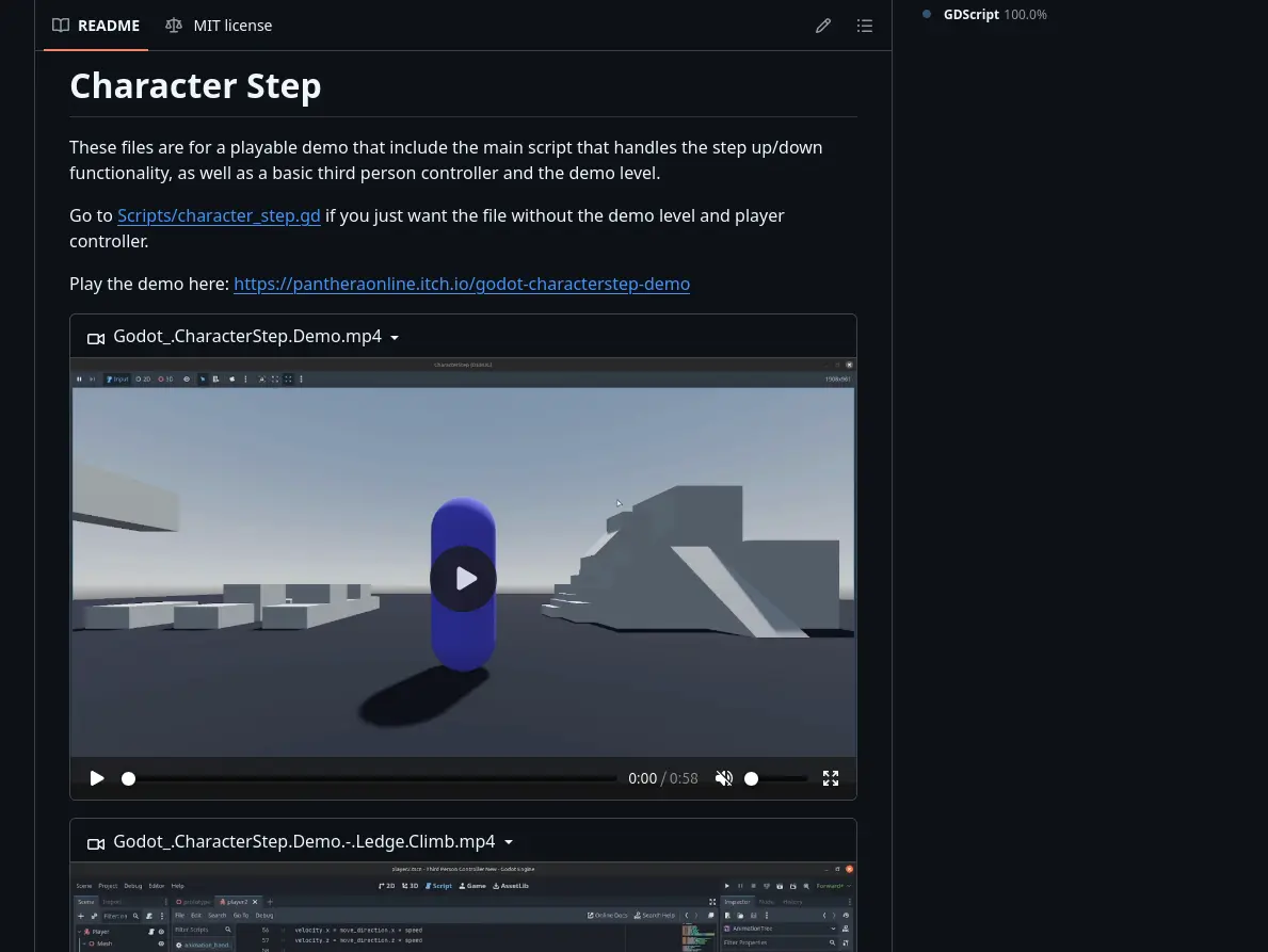 Screenshot of the github page for the Character Step project.
