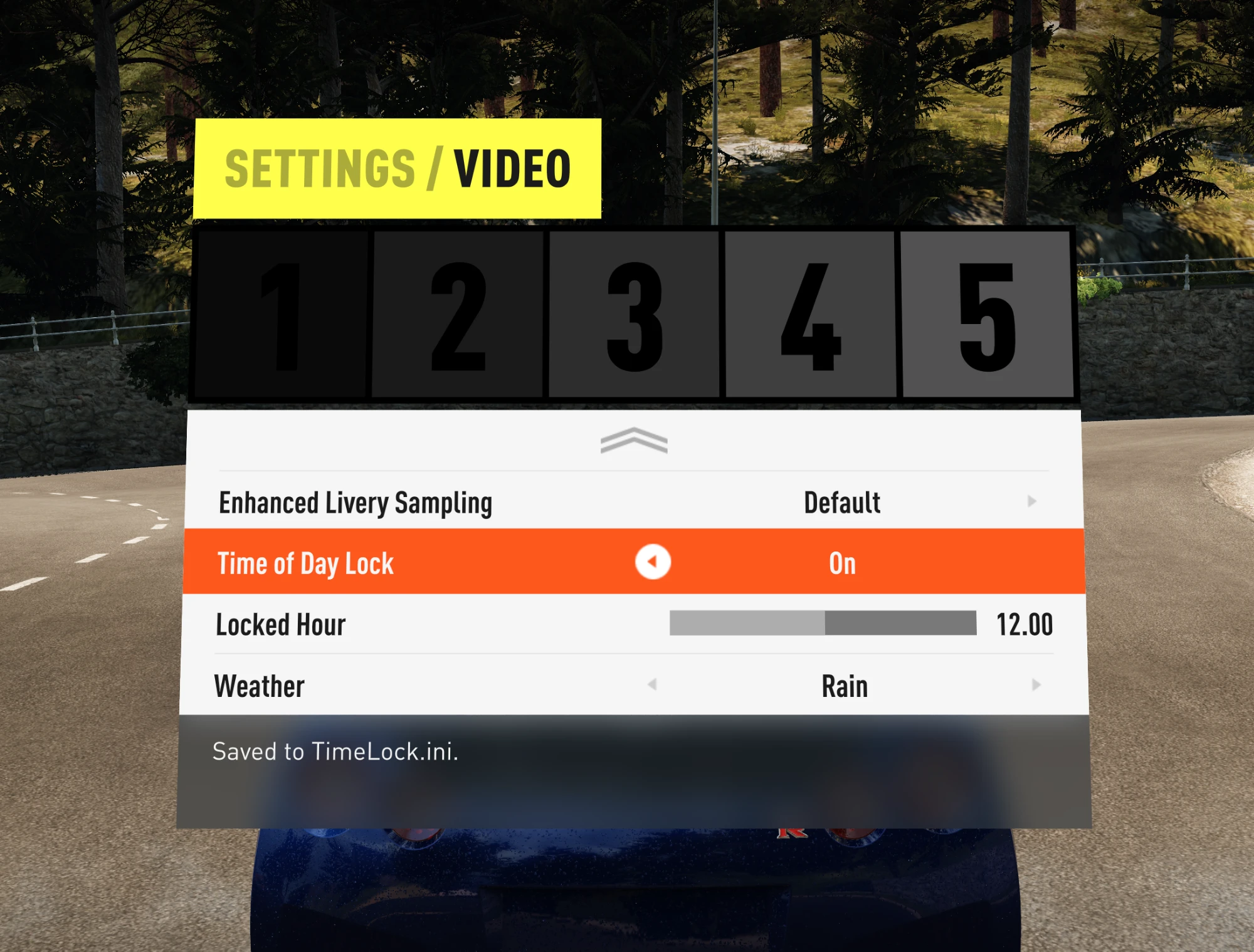 Time of Day Lock, Locked Hour and Weather options in the Settings > Video menu