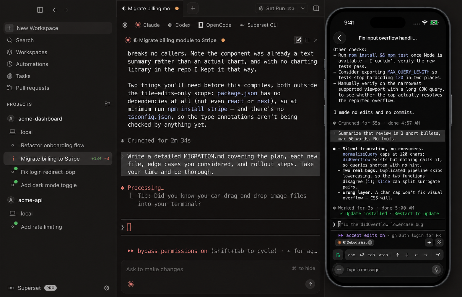 Paradev desktop with an iPhone terminal session overlaid on the right
