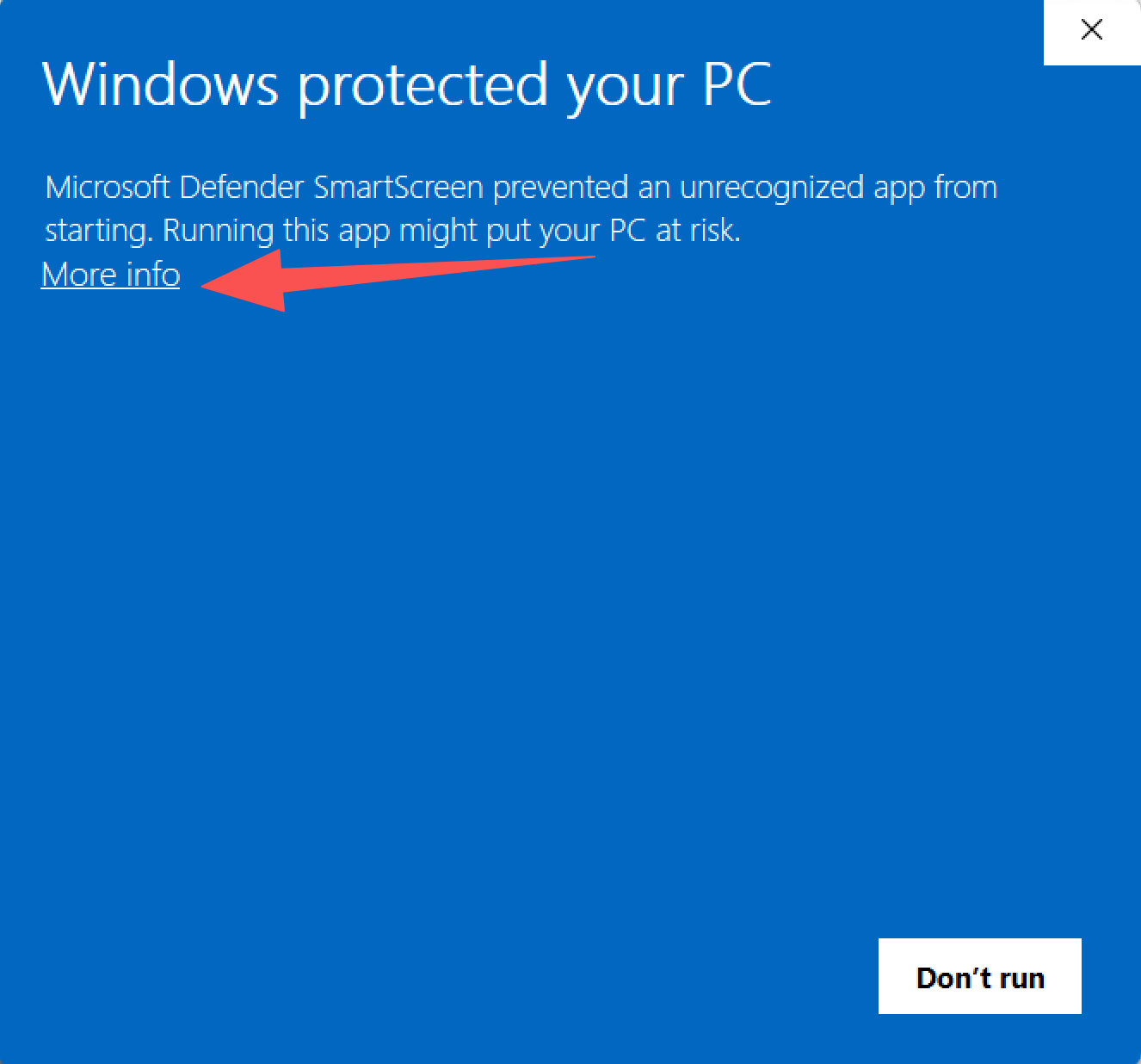 Windows SmartScreen: click More info