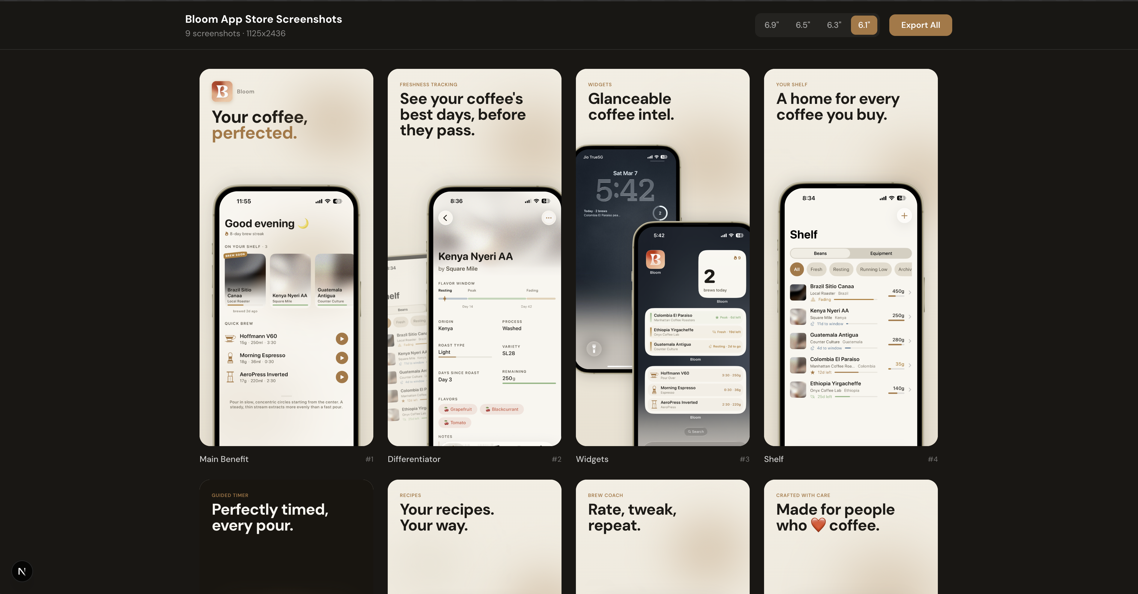 Example output — Bloom coffee tracking app