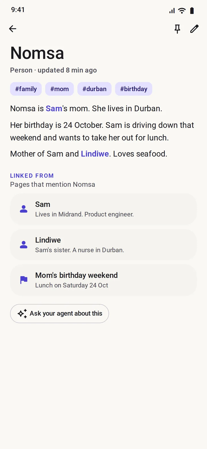 Memory: a wiki with a page for each person, place and project